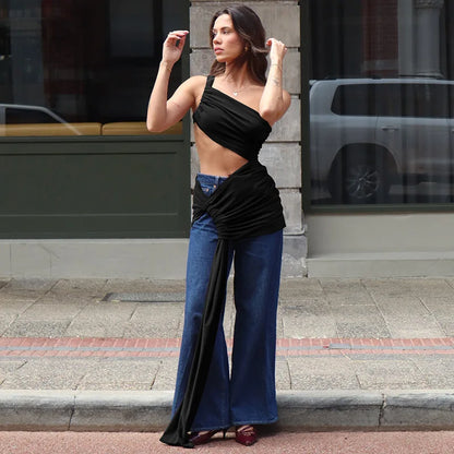 Ladies Summer 2-Piece Set – Sleeveless Backless Crop Top & Side-Slit Slim Long Skirt for Evening, Party, Club, and Streetwear