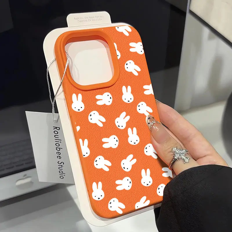 Kawaii Miffy Rabbit Phone Case Fills The Screen 16PROMAX Phone Case /15 Soft Case 14 Lychee Pattern 13 Niche 12/X