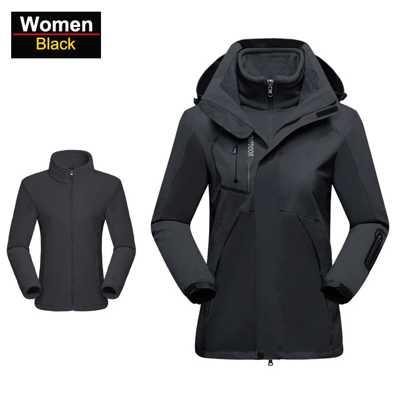 Women’s 3-in-1 Waterproof Hiking Jacket – Fleece Lined Winter Windbreaker