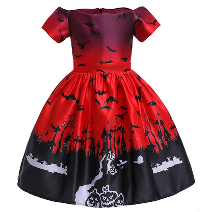 Girls’ Halloween Cosplay Costume – Pumpkin, Bat & Gothic Princess Dress for Carnival, Christmas & Birthday Parties