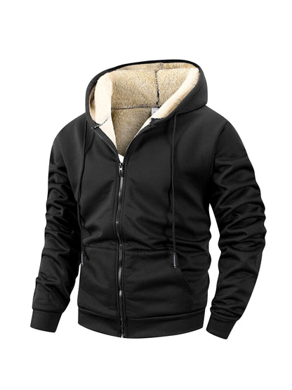 Men’s Fleece Hooded Jacket – Winter Warm Windproof Zipper Heavyweight Sweatshirt Coat