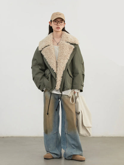 Women’s Retro Motorcycle Cotton Jacket – Thick Warm Loose Streetwear Coat