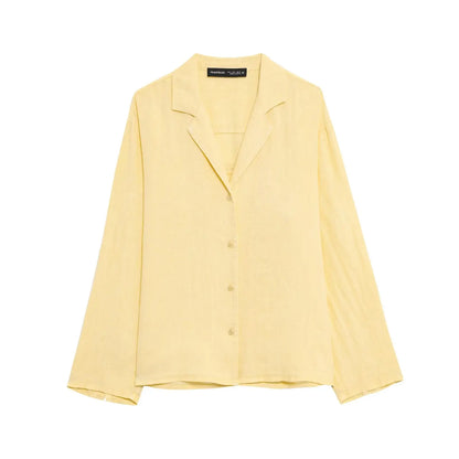 Women’s Casual Yellow 2-Piece Set – V-Neck Long Sleeve Top & Shorts Outfit for Spring/Summer 2025