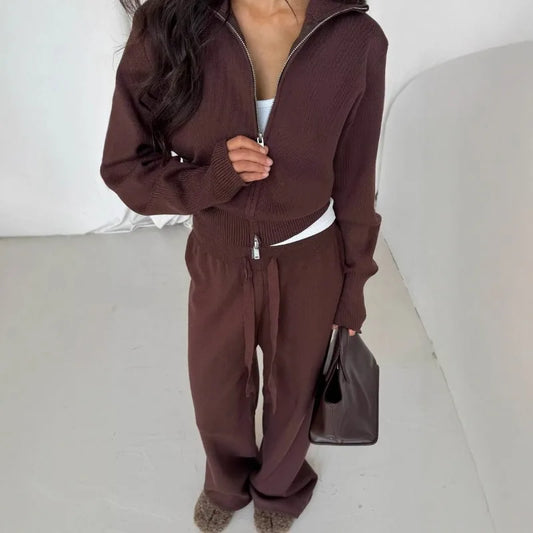 High-End Casual Elegant Straight-Leg Suit for Women – Autumn Solid Color Blazer with Knitted Two-Piece Inner Layer