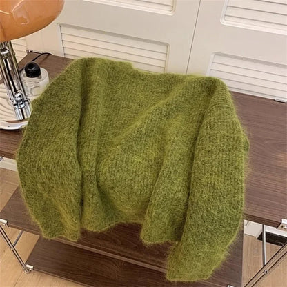 Women’s Soft Knitted Sweater – Casual Green O-Neck Long Sleeve Loose Pullover Top