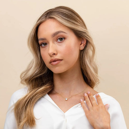 Shevalues 14K Gold Plated Crystal Solitaire Necklace – Dainty Cubic Zirconia Choker for Women, Elegant Fashion Jewelry