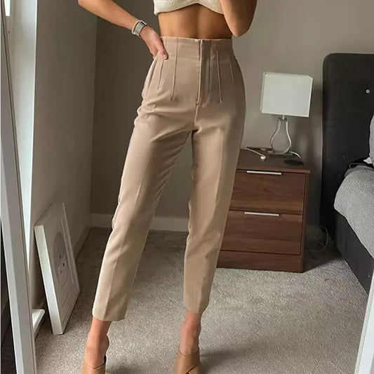 MUJER High-Waist Office Pants – Women’s Formal Pencil Trousers in Black, Pink & White