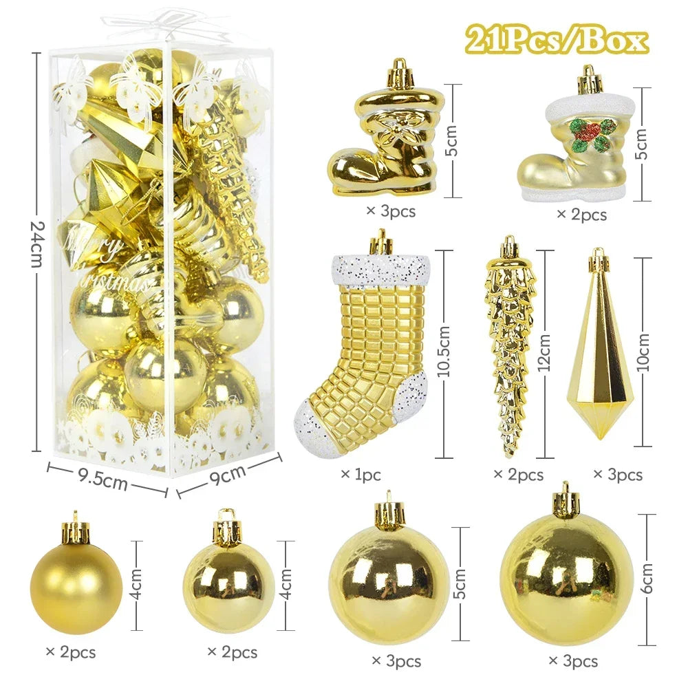 21Pcs Christmas Ball Ornaments Set – Ice Pendant Xmas Tree Hanging Decorations for Home, Navidad 2025 New Year Gift