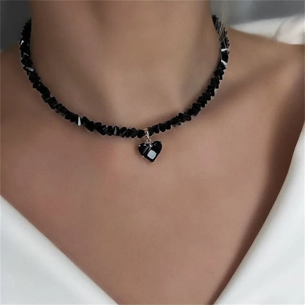 Vintage Zircon Heart Pendant Necklace for Women Boho Crystal Chain Jewelry