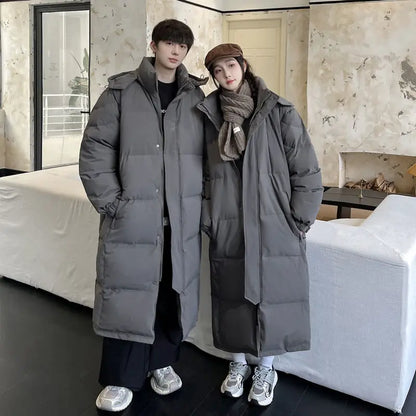 2025 Winter Oversized Down Jacket – Loose Hooded Windproof White Duck Down Coat for Women & Couples