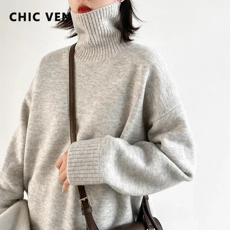 Women’s Loose Turtleneck Sweater – CHIC VEN Korean Style Warm Knit Pullover