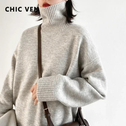 Women’s Loose Turtleneck Sweater – CHIC VEN Korean Style Warm Knit Pullover
