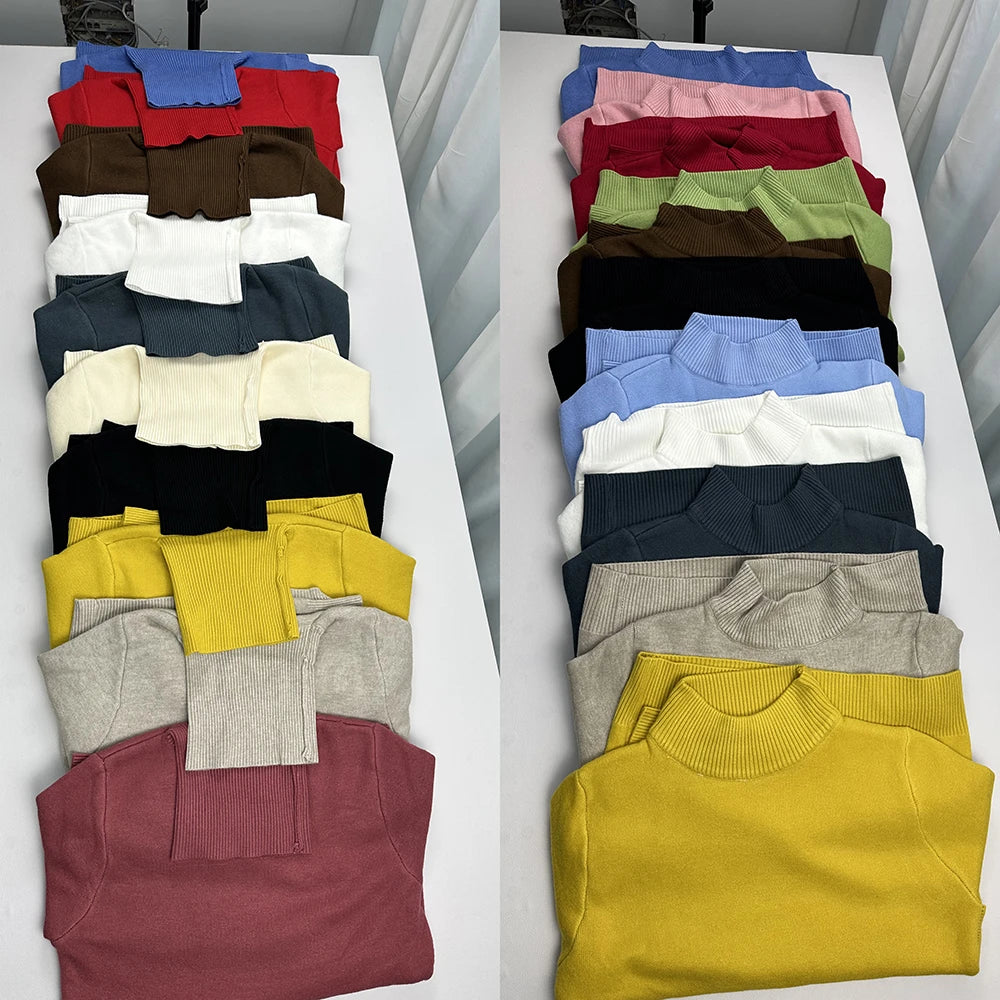 Women’s Turtleneck Knitted Sweater – Elegant Thick Velvet-Lined Warm Winter Pullover