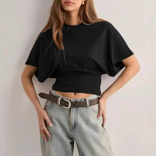 Women’s Casual Solid Color T-Shirt – Stylish Breathable Round Neck Raglan Tee | Work & Everyday Wear
