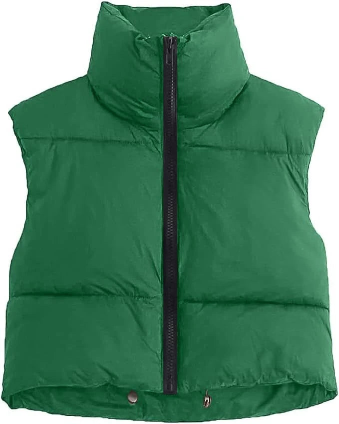 Women’s Short Puffer Vest – Warm Quilted Sleeveless Jacket for Autumn & Winter