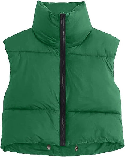 Women’s Short Puffer Vest – Warm Quilted Sleeveless Jacket for Autumn & Winter