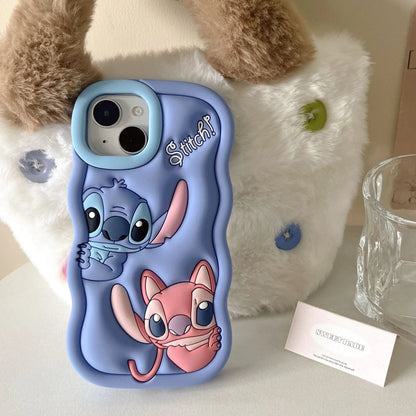 Disney Cartoon Cute Iphone 11 12 13 14 15 Pro Plus Stitch Silicone Material Simple All Inclusive Phone Case Valentine'S Day Gift