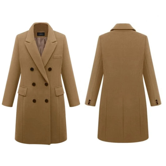 Women’s Wool Officewear Coat – Elegant Double-Breasted Lapel Jacket | Autumn Winter Loose Solid Outwear