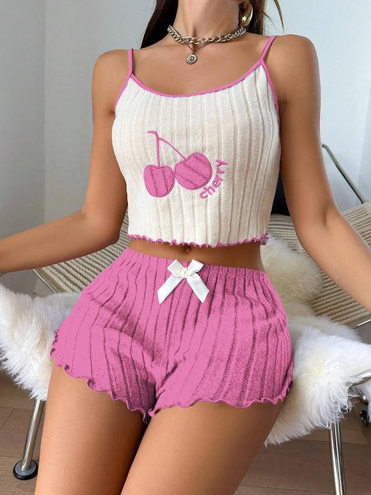 Women’s Casual Summer Pajama Set – Soft Halter Vest & Shorts | Simple Ground Wool Sleepwear & Loungewear