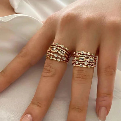 New 18K Gold Plated Sun Ring – Natural Stone Inlaid Hollow Metal Texture Jewelry for Women