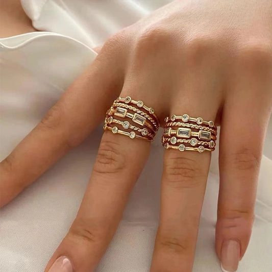 New 18K Gold Plated Sun Ring – Natural Stone Inlaid Hollow Metal Texture Jewelry for Women