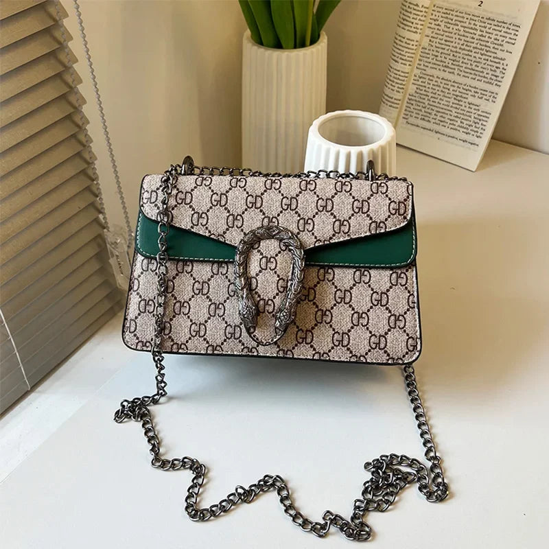 Letter Print Crossbody Bag Women's Fashion PU Design Metal Chain Strap Magnetic Lock Durable Base Daily Shopping Essential ﻿