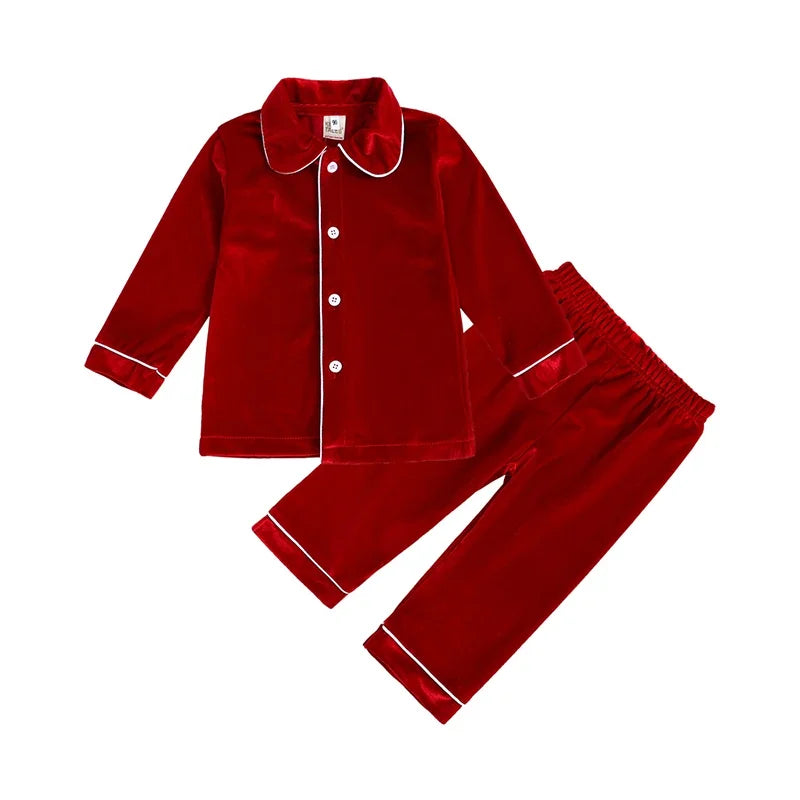Christmas Family Xmas Children Boy Girl Pyjamas Dress Clothes Sets Customizing Velvet Long Sleeve Kid Sleepwear+Pants Costumes