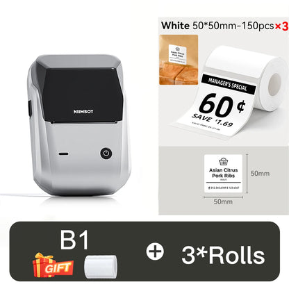 NIIMBOT B1 Portable Thermal Printer With Tapes 2 Inch Adhesive Label Printer Mini Bluetooth Sticker Maker Support Smartphones PC