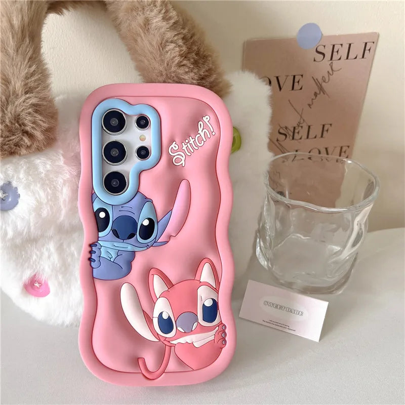 Stitch Angel Phone Case for Samsung Galaxy S24 S23 S22 S25 Ultra FE A56 A55 A53 A52 A54 A16 A35 5G Cartoon Silicone Phone Cover