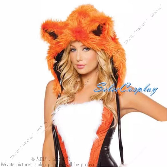 Women’s Fox Cosplay Costume Set – Halloween Party Outfit with Top, Skirt, Hat, Gloves & Tail