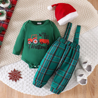 Ceeniu My First Halloween Baby Outfit – Boys Long Sleeve Letter Romper with Suspender Pants & Hat, Newborn Costume