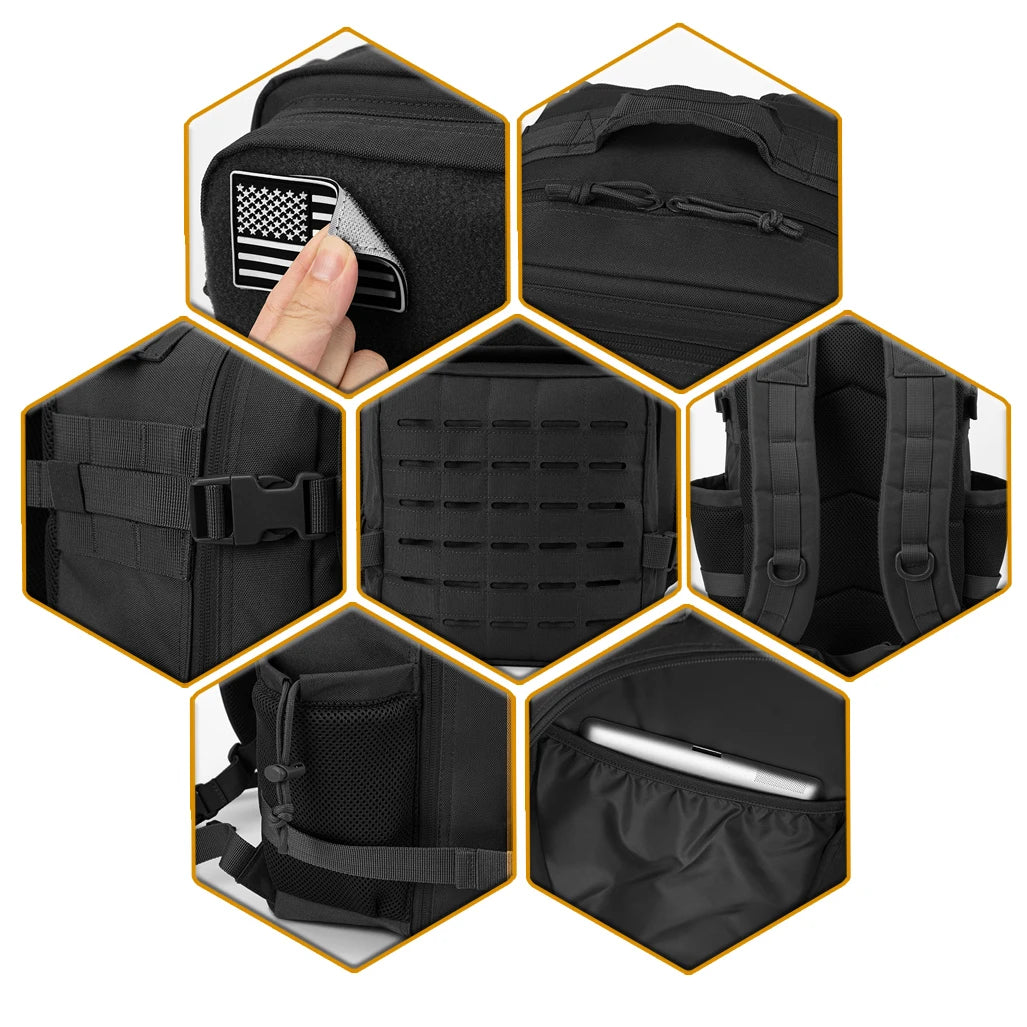 25L Tactical MOLLE Backpack – Outdoor Hiking & Fitness Survival Bag with Dual Cup Holders
