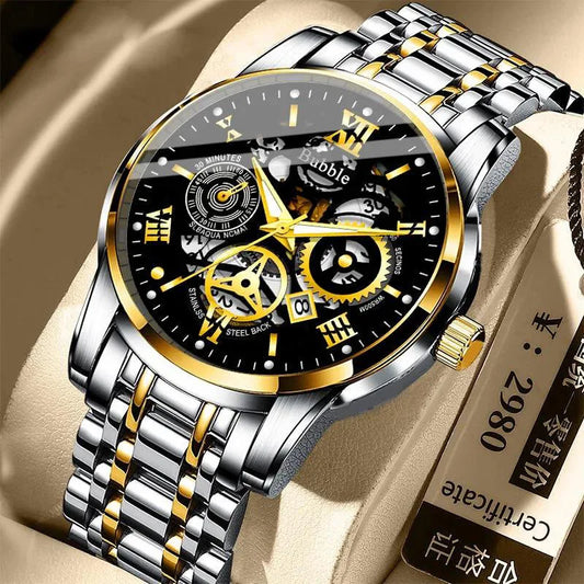 UTHAI Men’s Luxury Roman Hollow Quartz Watch – Waterproof Versatile Stainless Steel Wristwatch