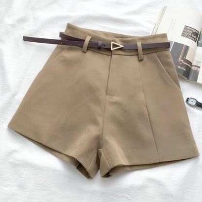 Women Casual A-line High Waist Shorts with Belt – Chic Office Lady Vintage Style Trousers for Spring & Summer