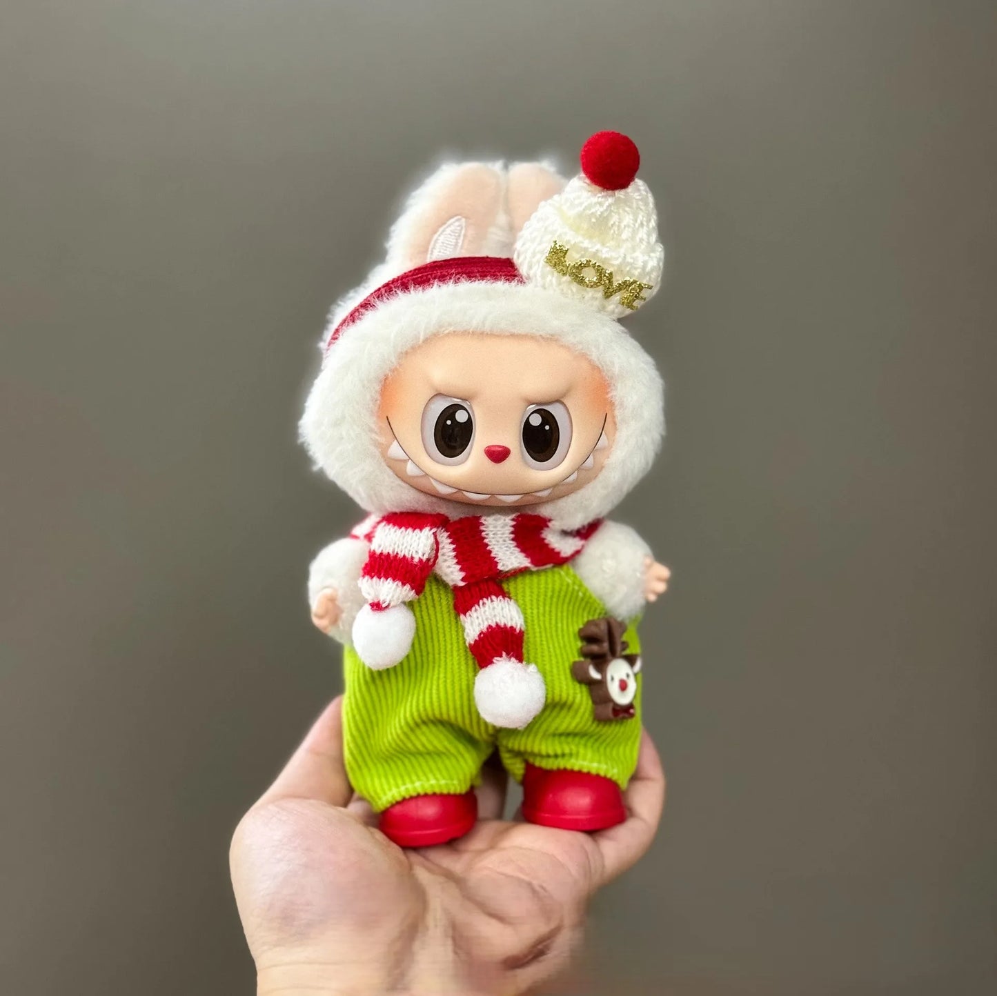 Labubu Christmas Deer Outfit – Red Festive Clothes Set for V1/V2/V3/V4 Figures, “Pin For Love” Holiday Edition
