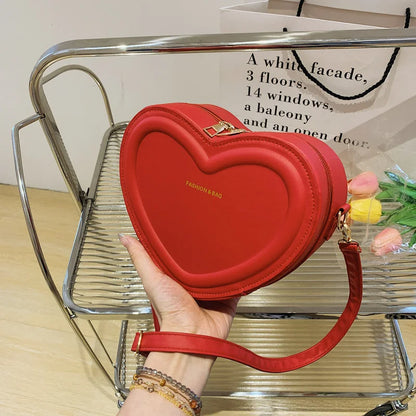 Hot Sale Solid Color Pu Leather Shoulder Bags Heart Shape Crossbody Bags For Women Fashion Small Handbags and Purse