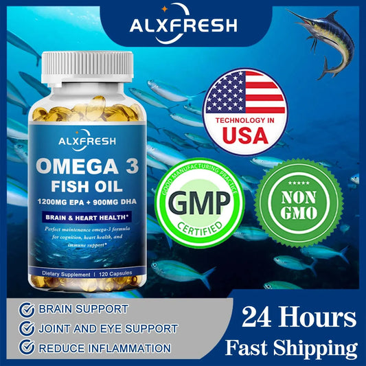 Alxfresh Wild Caught Omega-3 Fish Oil 3600mg – High EPA 1300mg & DHA 900mg – 120 Softgelsf