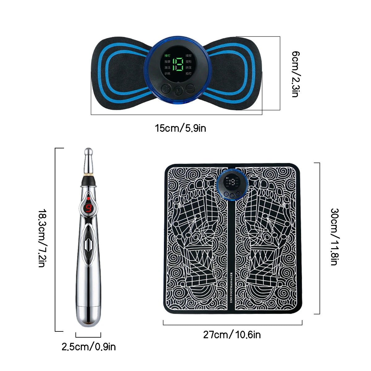 3pc Ems Smart Massage Set Full Body Massager Foot Acupoint Massager Portable Electronic Massager Relieve Shoulder Neck Back Pain