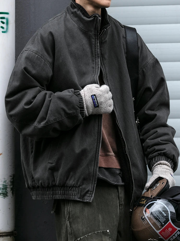 Men’s Vintage Polar Fleece Jacket – Japanese Korean Streetwear Thick Warm Winter Coat