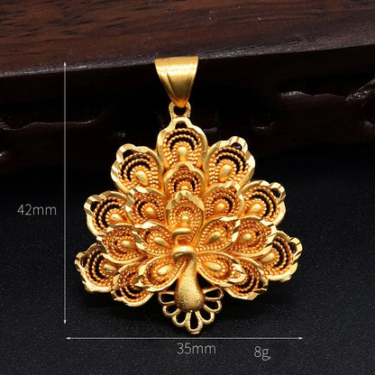 Pure 18K Gold Color Peacock Pendant – Lucky Charm Necklace for Women, Wedding & Birthday Jewelry Gift (Without Chain)