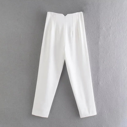 MUJER High-Waist Office Pants – Women’s Formal Pencil Trousers in Black, Pink & White