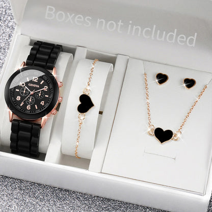 5/6PCS Women’s Quartz Watch Set Fashion Silicone Band Girls Gift Wristwatch (No Box)