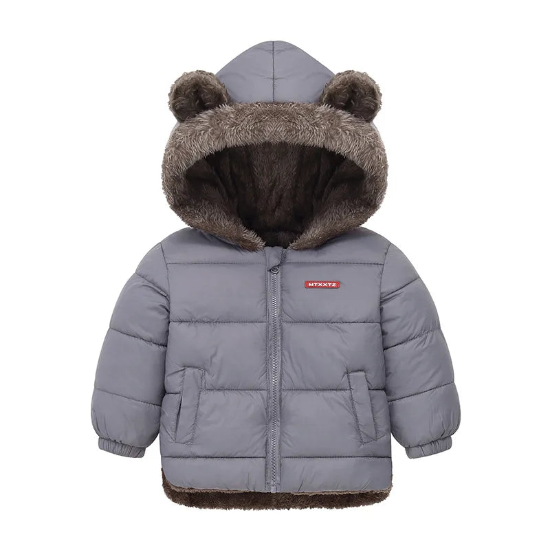 Kids’ Hooded Cotton Jacket – Winter Thick Fleece Cashmere Padded Coat for Boys & Girls