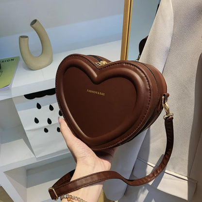 Hot Sale Solid Color Pu Leather Shoulder Bags Heart Shape Crossbody Bags For Women Fashion Small Handbags and Purse