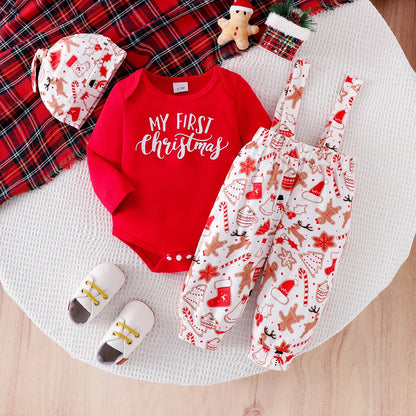 Ceeniu My First Halloween Baby Outfit – Boys Long Sleeve Letter Romper with Suspender Pants & Hat, Newborn Costume