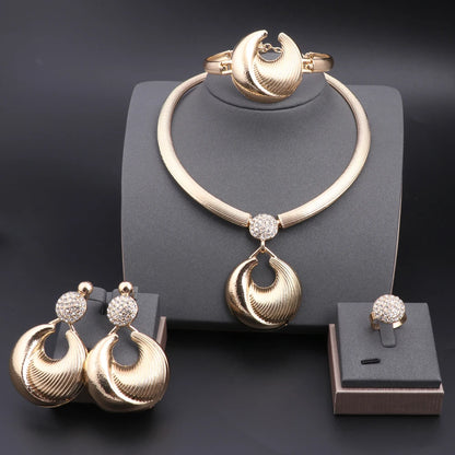 Dubai Silver Plated Luxury Jewelry Set – Women’s Necklace, Earrings, Bracelet & Ring for Wedding and Party