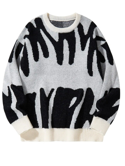 Men’s Jacquard Knit Sweater – Autumn/Winter Irregular Contrast Color Pullover