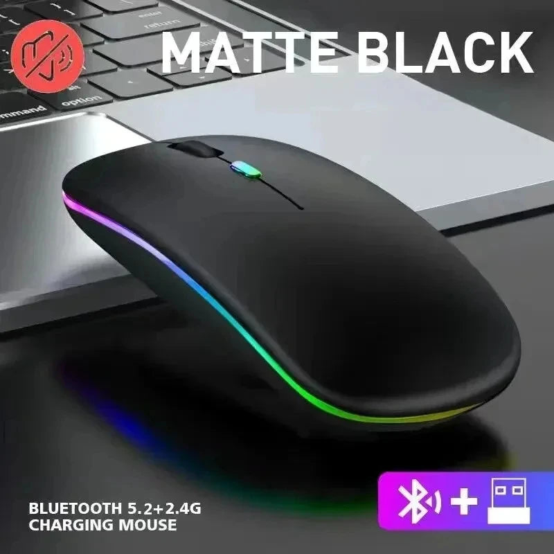 Wireless Rechargeable Silent LED Backlit Mouse – Dual Mode Bluetooth & 2.4GHz Optical Mouse for Laptop & PC
