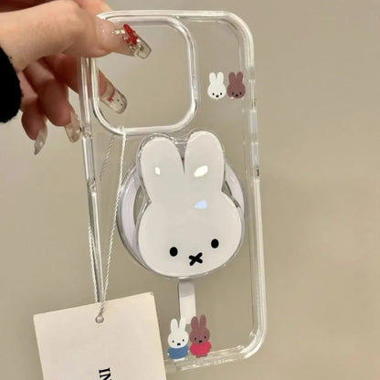 New Miffy bracket magnetic phone case suitable for iPhone 11-16promax anti drop and dustproof phone protection accessories