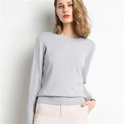 Women’s Basic O-Neck Sweater – Autumn/Winter Solid Knit Pullover